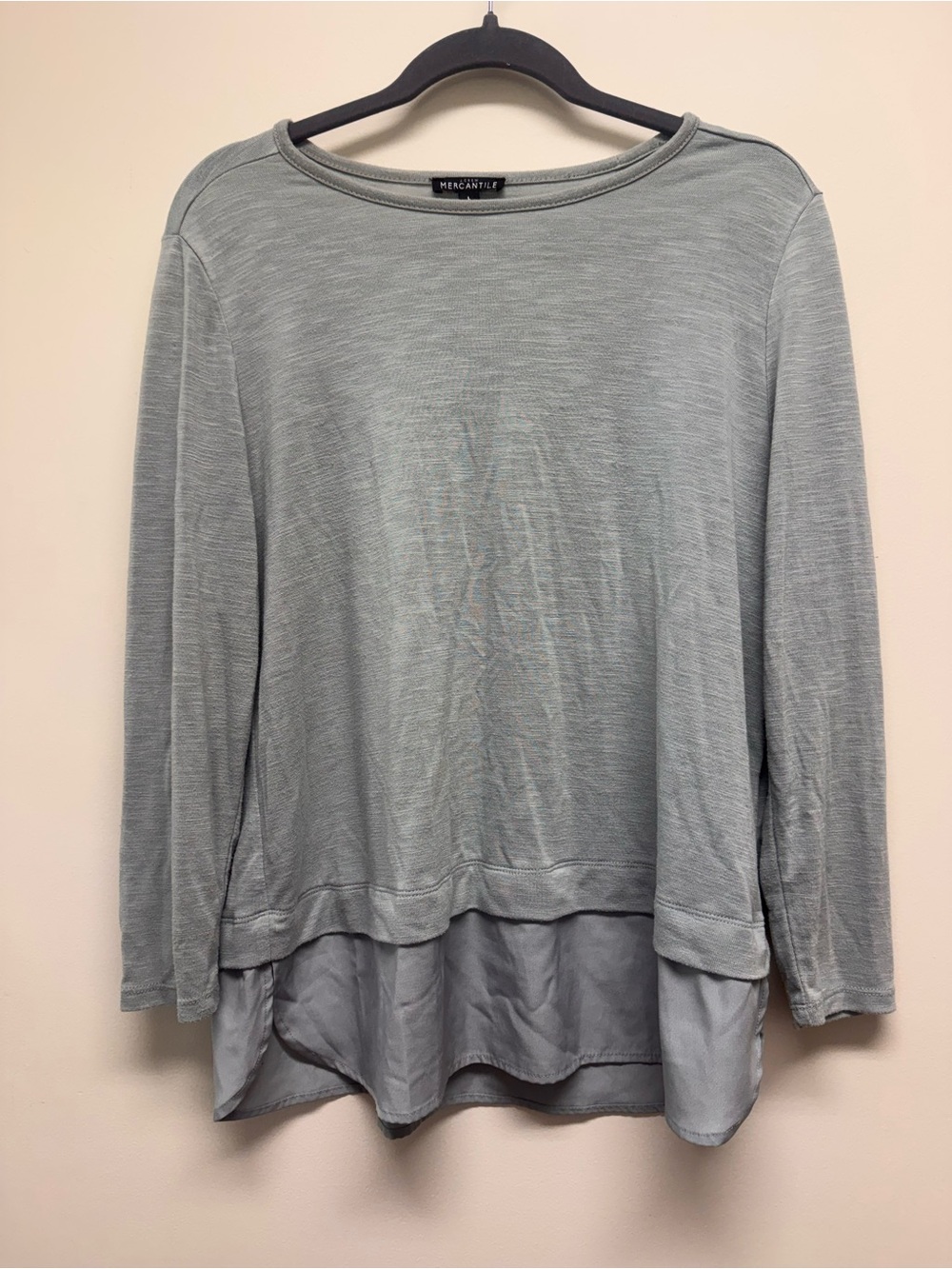 J. Crew Heathered Sage Gray Layered-Hem Long Sleeve Top EUC Size L